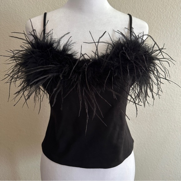 LAMARQUE Yarina Feather Camisole Boa Top Kendall Jenner in Black Sz. Small - Picture 4 of 11